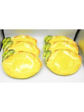 Shabby Chic Branded Lemon Shaped Melamine Salad Plates Set of 6 Patio Picnic BBQ